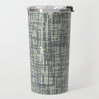 Mid Century Modern Woven Circuit Pattern in Sage Green and Blue Gray Travel Mug Gallery Image 2
