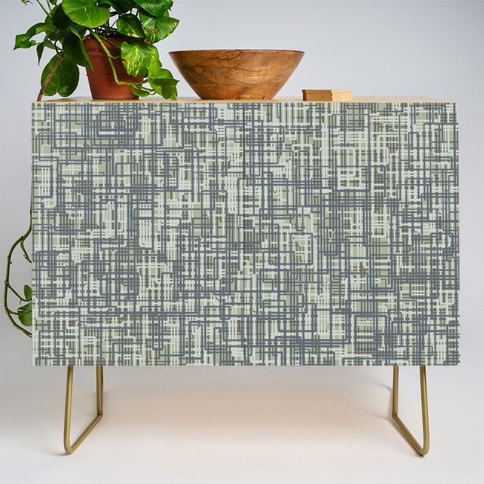 Mid Century Modern Woven Circuit Pattern in Sage Green and Blue Gray Credenza Gallery Image 1