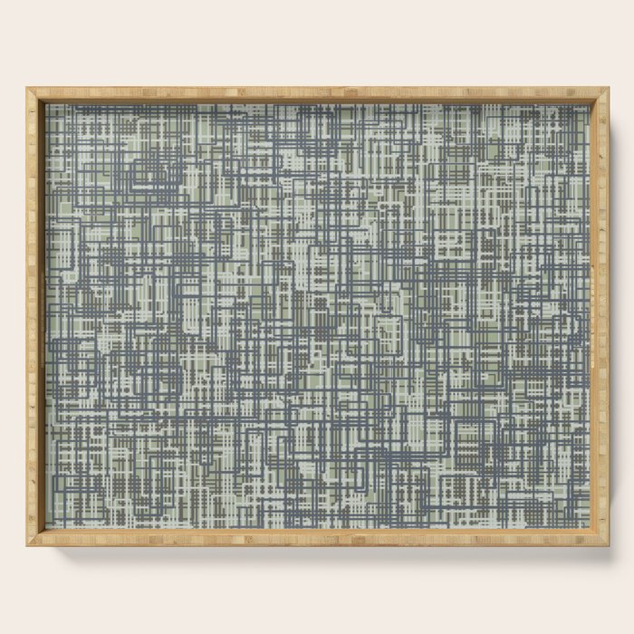 Mid Century Modern Woven Circuit Pattern in Sage Green and Blue Gray Serving Tray Gallery Image 1