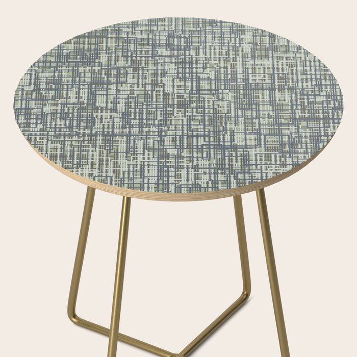 Mid Century Modern Woven Circuit Pattern in Sage Green and Blue Gray Side Table Gallery Image 2