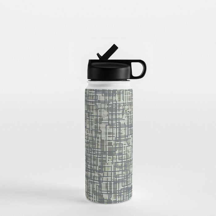 Mid Century Modern Woven Circuit Pattern in Sage Green and Blue Gray Water Bottle Gallery Image 1