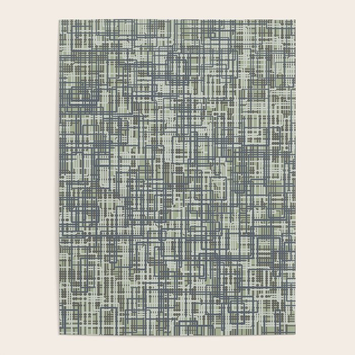 Mid Century Modern Woven Circuit Pattern in Sage Green and Blue Gray Poster Gallery Image 4