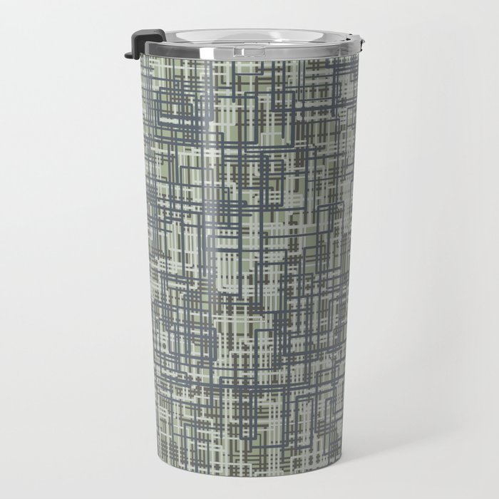 Mid Century Modern Woven Circuit Pattern in Sage Green and Blue Gray Travel Mug Gallery Image 3