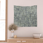 Mid Century Modern Woven Circuit Pattern in Sage Green and Blue Gray Wall Tapestry Gallery Image 2