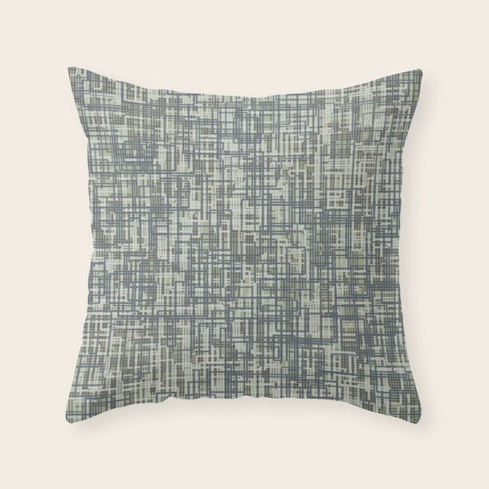 Mid Century Modern Woven Circuit Pattern in Sage Green and Blue Gray Throw Pillow Gallery Image 1