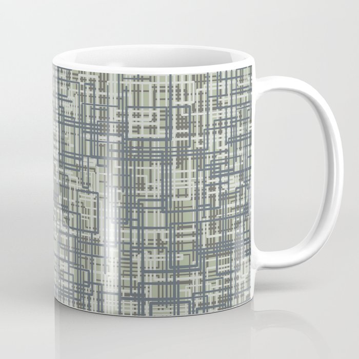 Mid Century Modern Woven Circuit Pattern in Sage Green and Blue Gray Coffee Mug Gallery Image 1