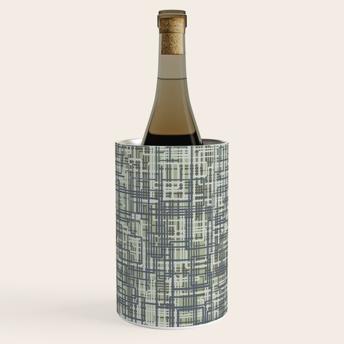 Mid Century Modern Woven Circuit Pattern in Sage Green and Blue Gray Wine Chiller Gallery Image 3