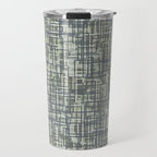 Mid Century Modern Woven Circuit Pattern in Sage Green and Blue Gray Travel Mug Gallery Image 1