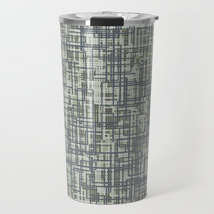 Mid Century Modern Woven Circuit Pattern in Sage Green and Blue Gray Travel Mug Gallery Image 1
