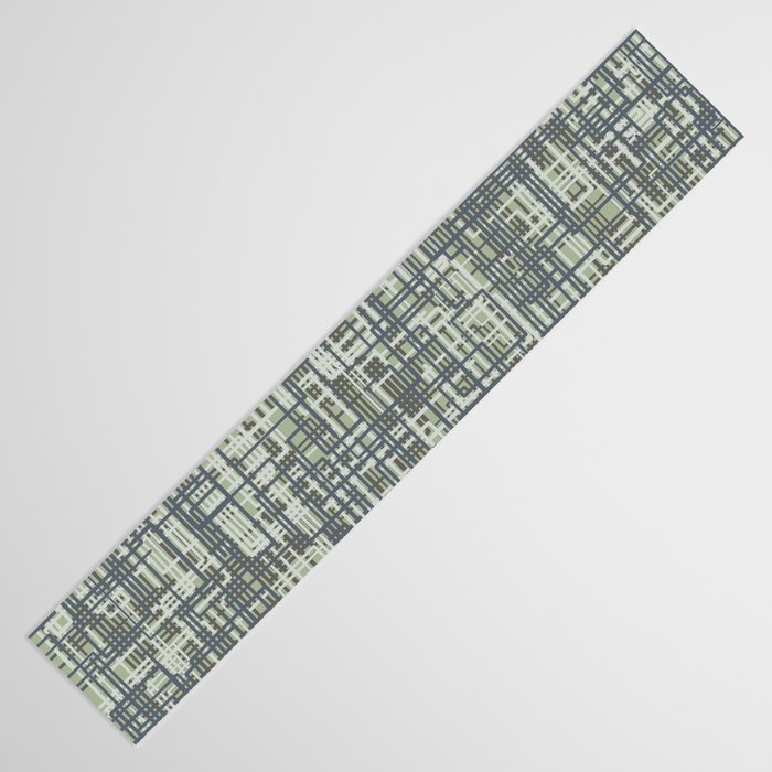 Mid Century Modern Woven Circuit Pattern in Sage Green and Blue Gray Table Runner Gallery Image 3