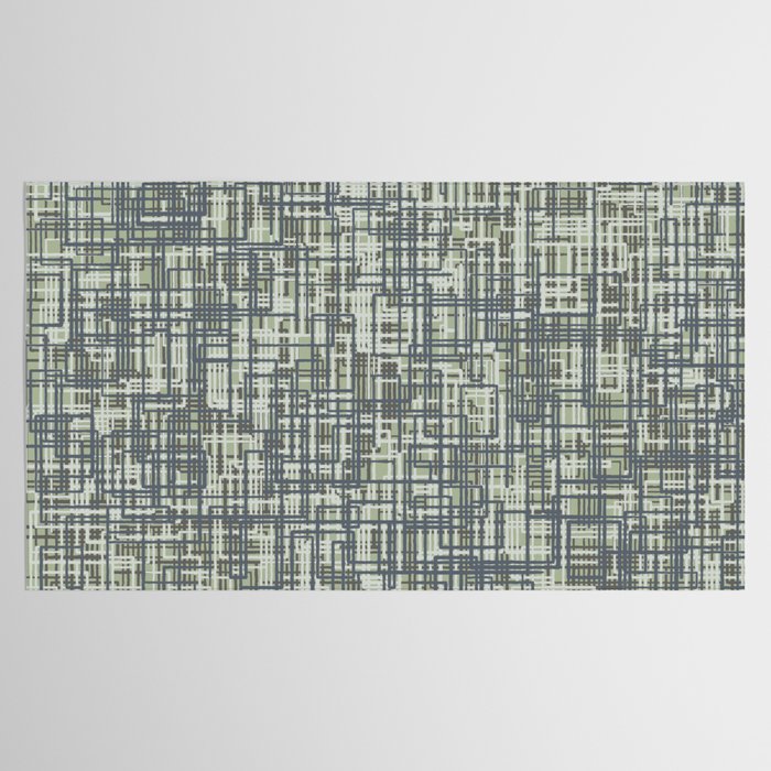 Mid Century Modern Woven Circuit Pattern in Sage Green and Blue Gray Tablecloth Gallery Image 2