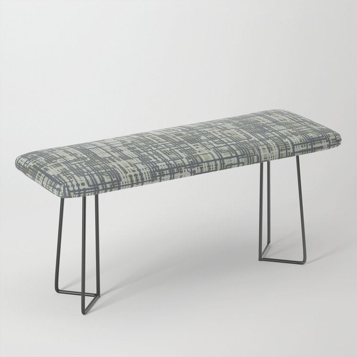 Mid Century Modern Woven Circuit Pattern in Sage Green and Blue Gray Bench Gallery Image 1