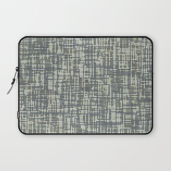 Mid Century Modern Woven Circuit Pattern in Sage Green and Blue Gray Laptop Sleeve Gallery Image 1