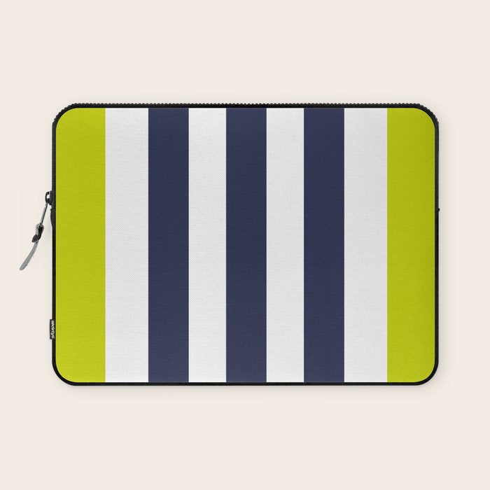 Modern Classy Navy Blue Lime Green STRIPES Laptop Sleeve Gallery Image 1