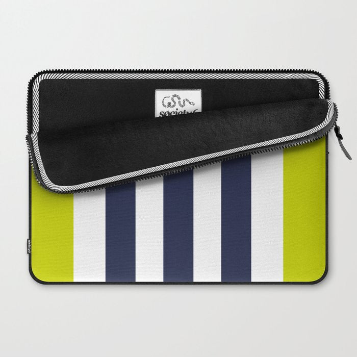 Modern Classy Navy Blue Lime Green STRIPES Laptop Sleeve Gallery Image 2