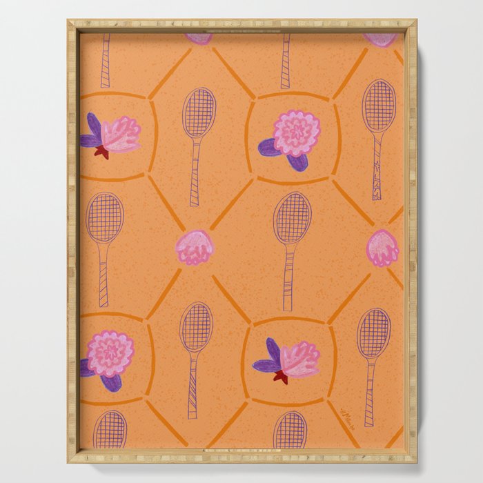 Tennis Rackets & Roses in Peach & Orange Serving Tray Gallery Image 1