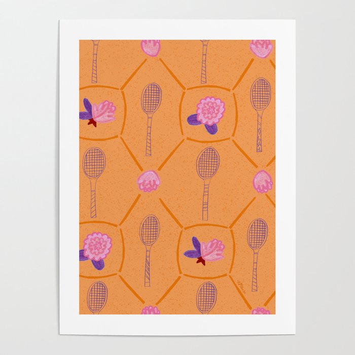 Tennis Rackets & Roses in Peach & Orange Poster Gallery Image 4