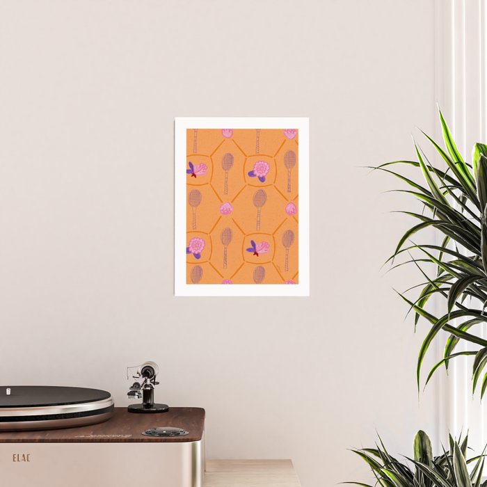 Tennis Rackets & Roses in Peach & Orange Poster Gallery Image 2