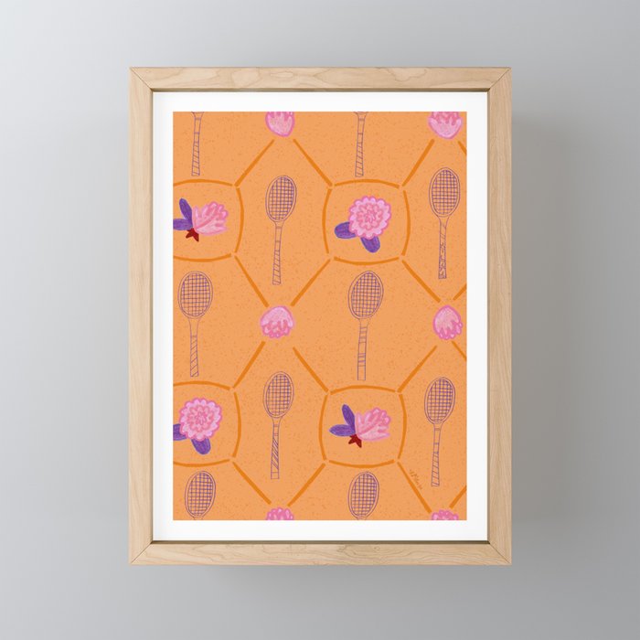 Tennis Rackets & Roses in Peach & Orange Mini Art Print Gallery Image 1