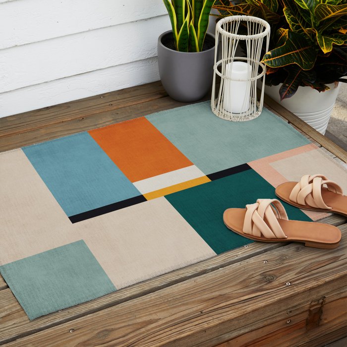 Modern Geometric Minimalist Abstract Artwork Outdoor Rug Gallery Image 2
