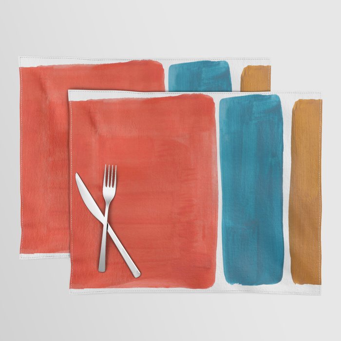 Minimalist Mid Century Modern Colorful Color Field Rothko Orange Teal Yellow Ochre Placemat Gallery Image 1
