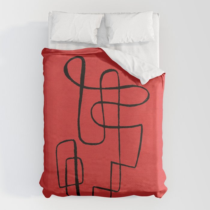 Minimalist Minimal Line Drawing Line Art Maze Red Painting Mid Century Modern Cool Retro Funky Trendy Duvet Cover Gallery Image 6