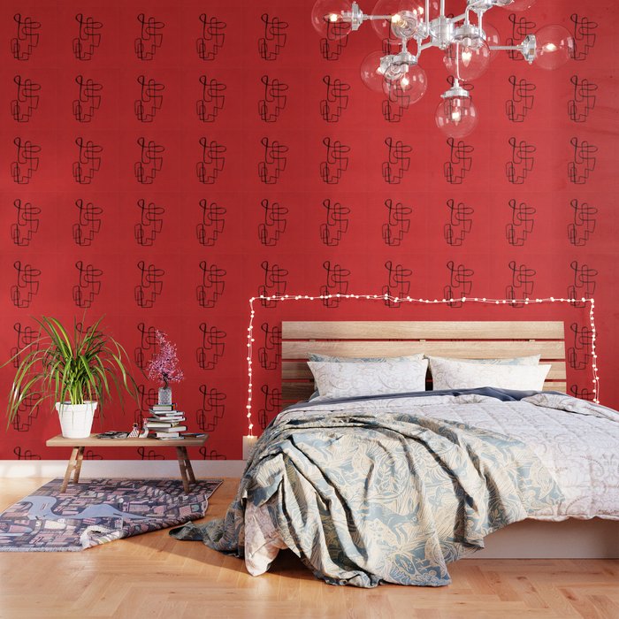 Minimalist Minimal Line Drawing Line Art Maze Red Painting Mid Century Modern Cool Retro Funky Trendy Wallpaper Gallery Image 1