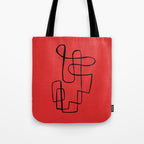 Minimalist Minimal Line Drawing Line Art Maze Red Painting Mid Century Modern Cool Retro Funky Trendy Tote Bag Gallery Image 1