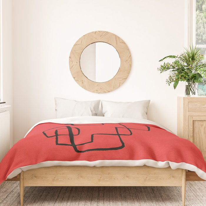 Minimalist Minimal Line Drawing Line Art Maze Red Painting Mid Century Modern Cool Retro Funky Trendy Duvet Cover Gallery Image 3
