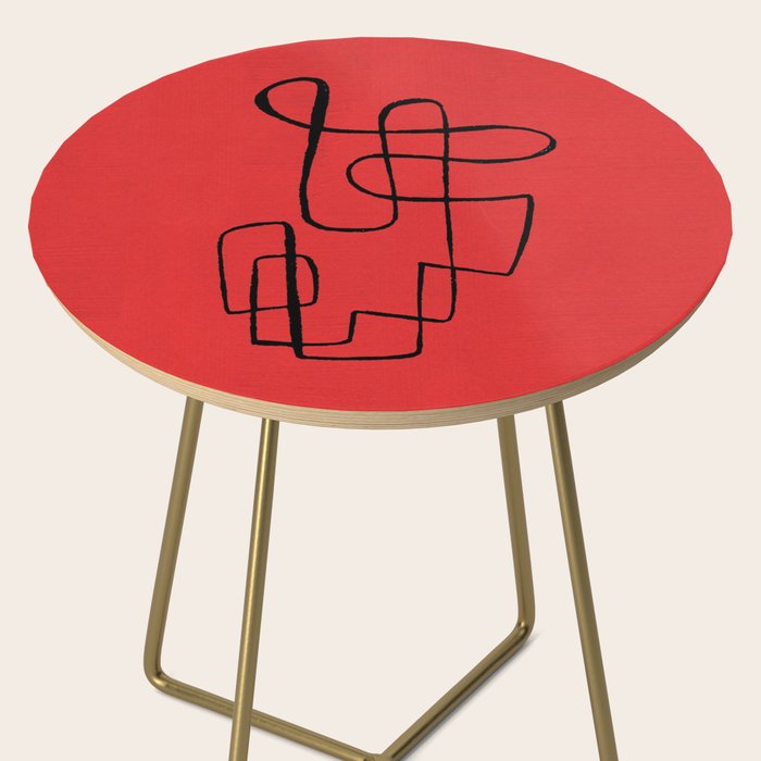 Minimalist Minimal Line Drawing Line Art Maze Red Painting Mid Century Modern Cool Retro Funky Trendy Side Table Gallery Image 2