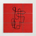 Minimalist Minimal Line Drawing Line Art Maze Red Painting Mid Century Modern Cool Retro Funky Trendy Wood Wall Art Gallery Image 1