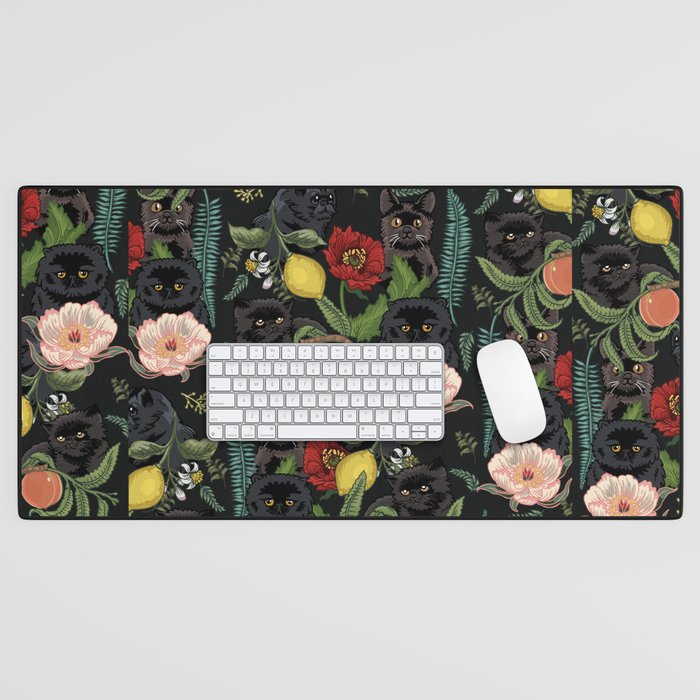 Botanical and Black Cats Desk Mat Gallery Image 1