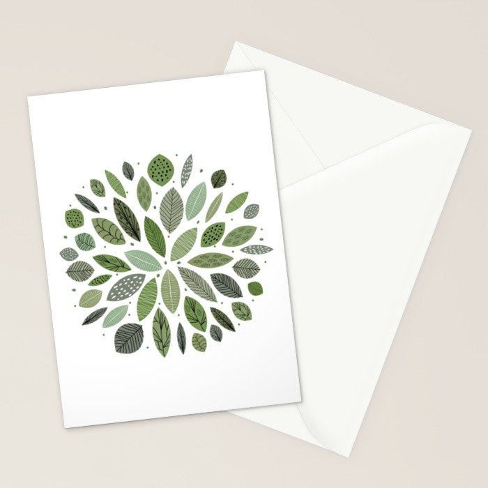 Mid-Century Green Leaves Stationery Card Gallery Image 2