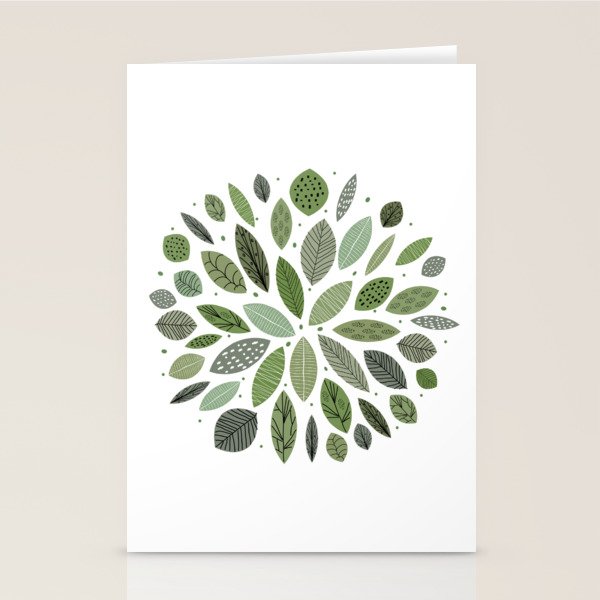Mid-Century Green Leaves Stationery Card Gallery Image 1