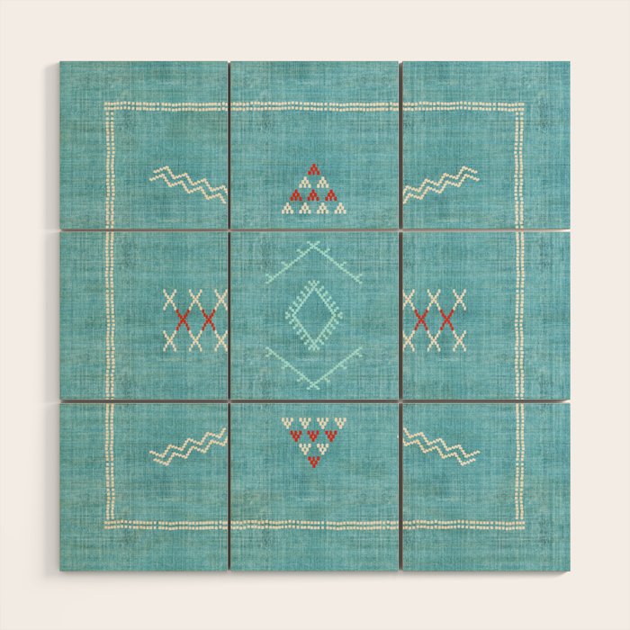 Casablanca Aqua Kilim Wood Wall Art Gallery Image 1