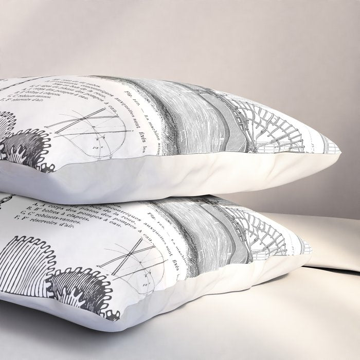 Engineering Blueprint Form and Function With Vintage Charm And Typography Pillow Sham Gallery Image 3