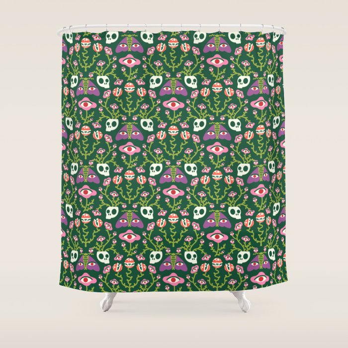 Botanical Skull and Moth Shower Curtain Gallery Image 1