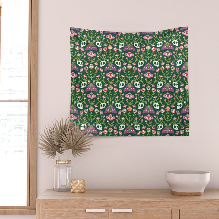 Botanical Skull and Moth Wall Tapestry Gallery Image 2