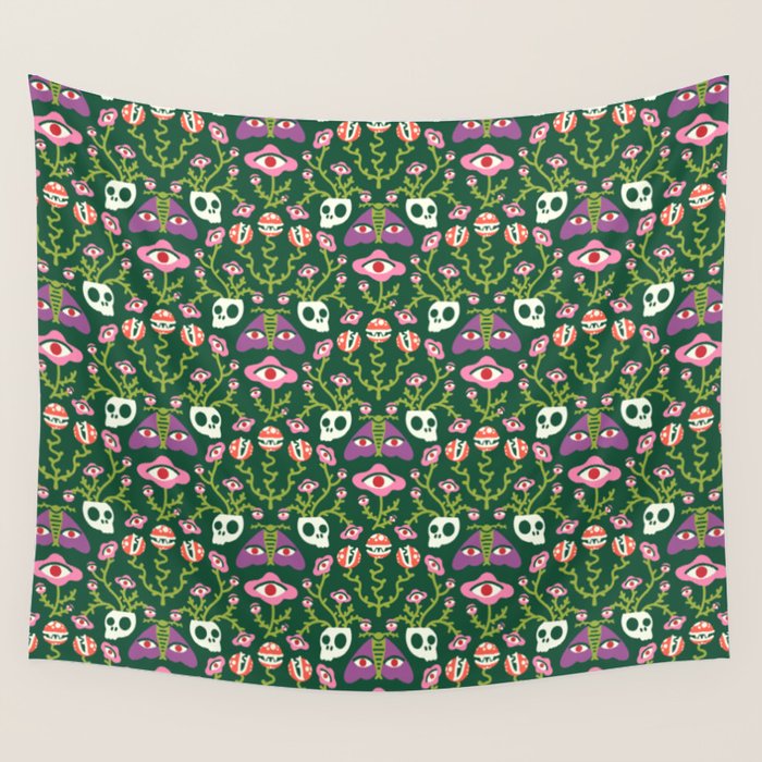 Botanical Skull and Moth Wall Tapestry Gallery Image 1