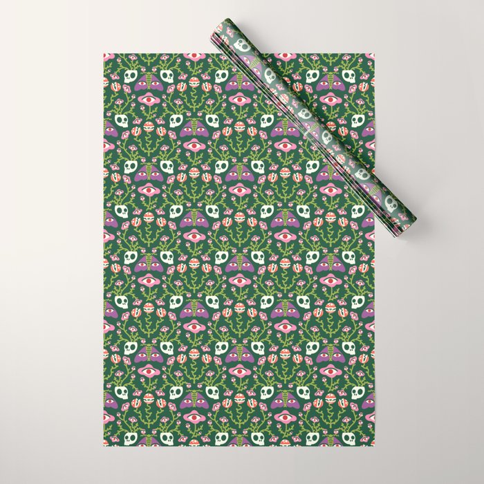 Botanical Skull and Moth Wrapping Paper Gallery Image 1