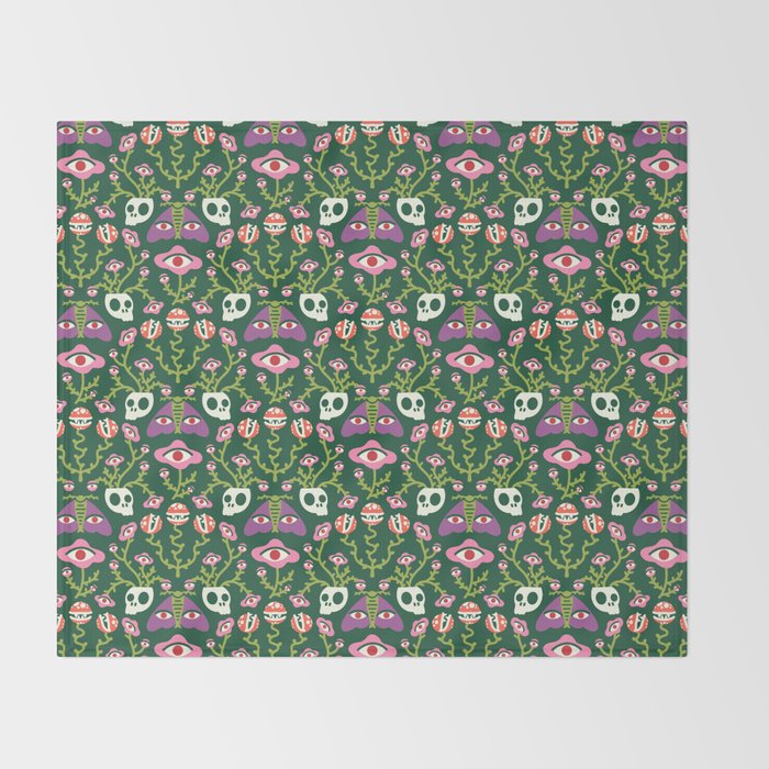 Botanical Skull and Moth Throw Blanket Gallery Image 2