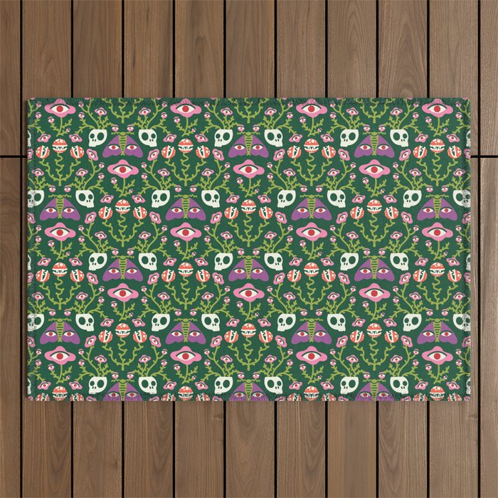 Botanical Skull and Moth Outdoor Rug Gallery Image 1