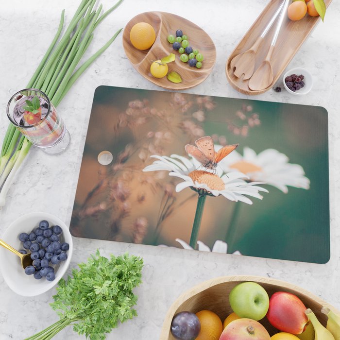 Butterfly on a daisy flower - summer nights Cutting Board Gallery Image 2
