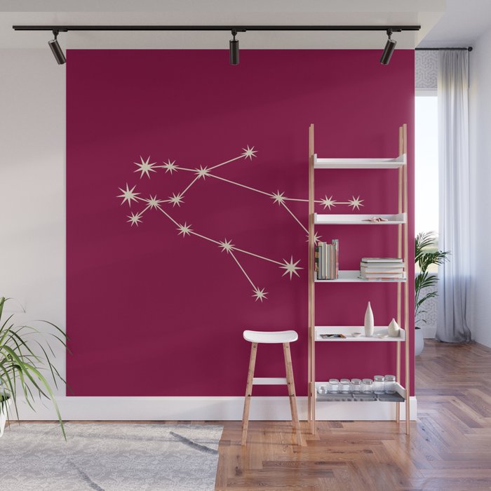 Gemini Zodiac Star Constellation Line Art Magenta Pink Wall Mural Gallery Image 1