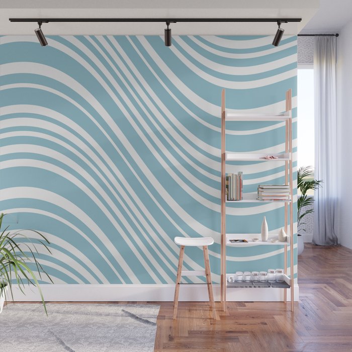 Wavy Stripes XXXV - Sky Blue Wall Mural Gallery Image 1