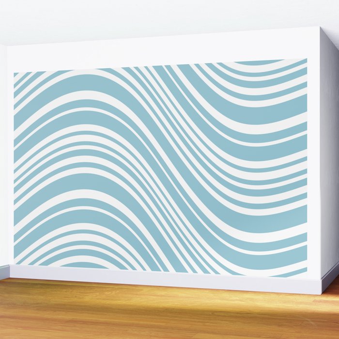 Wavy Stripes XXXV - Sky Blue Wall Mural Gallery Image 2