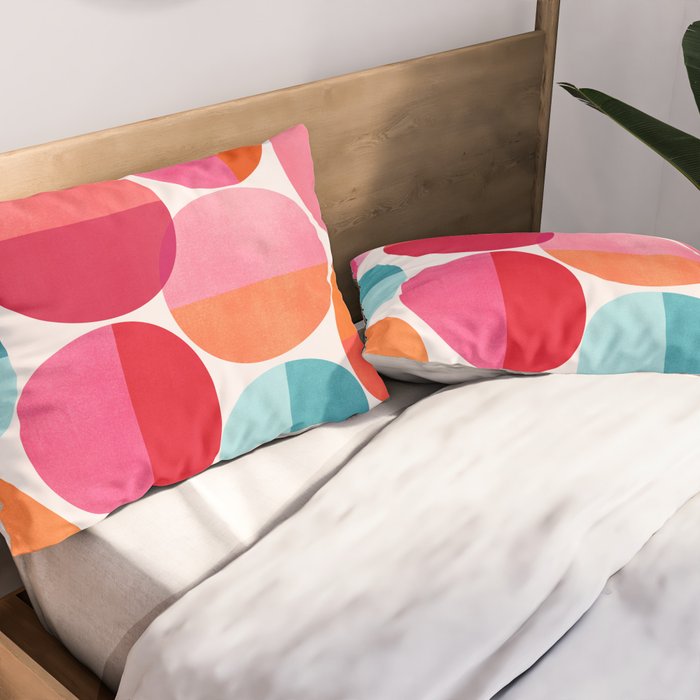 Mid Century Pink and Orange Dots Pillow Sham Gallery Image 2