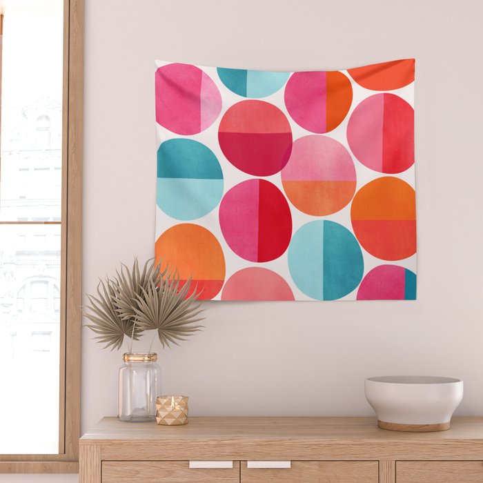 Mid Century Pink and Orange Dots Wall Tapestry Gallery Image 2