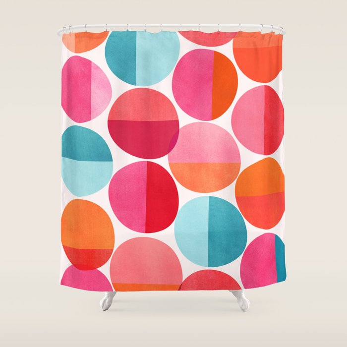 Mid Century Pink and Orange Dots Shower Curtain Gallery Image 1