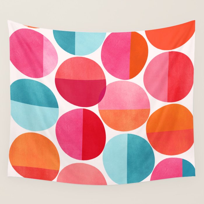 Mid Century Pink and Orange Dots Wall Tapestry Gallery Image 4